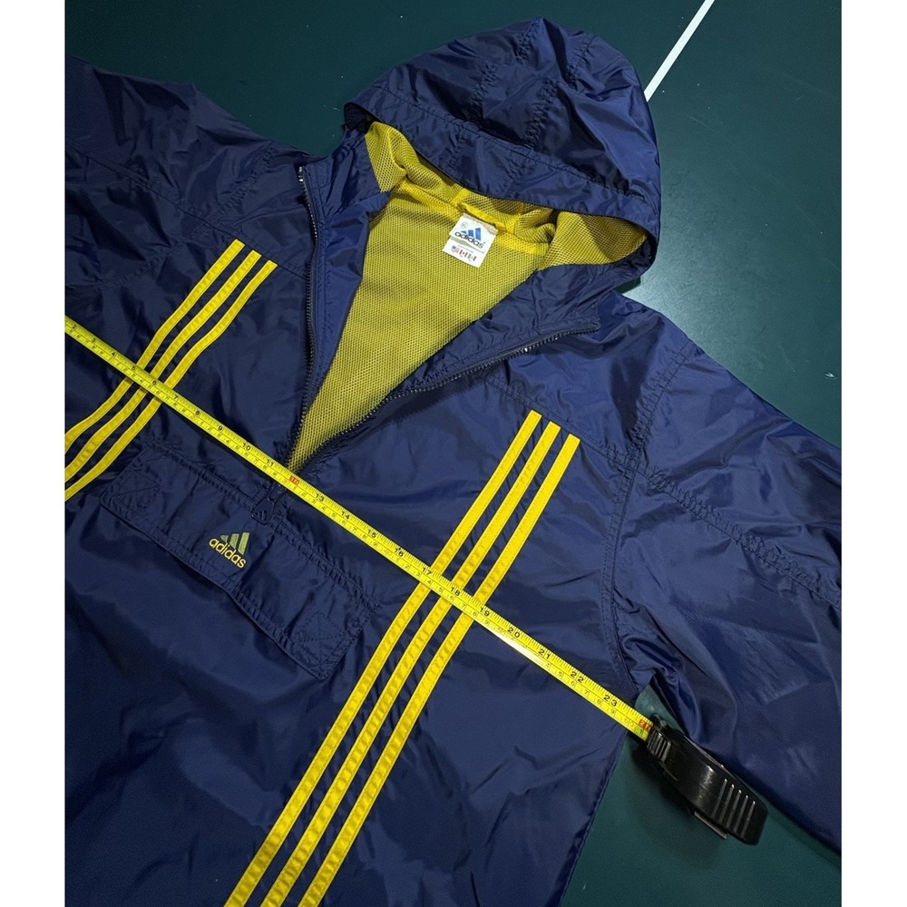 Vintage 90s Adidas 3 Stripe‎ Windbreaker Jacket Men's Large Blue Hooded Anorak - Picture 11 of 12